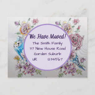 Postale Budgie Flowers Nouvelle Adresse Carte Postale, Nou
