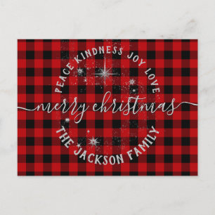 Postale Buffalo Plaid Argent Script Joyeuse carte de Noël