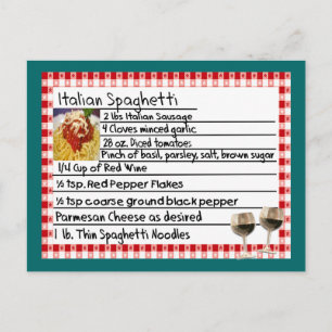 Postale Cadeaux de carte de recettes italiennes "Spaghetti