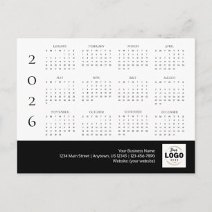 Postale Calendrier 2026 avec logo d'entreprise Carte posta