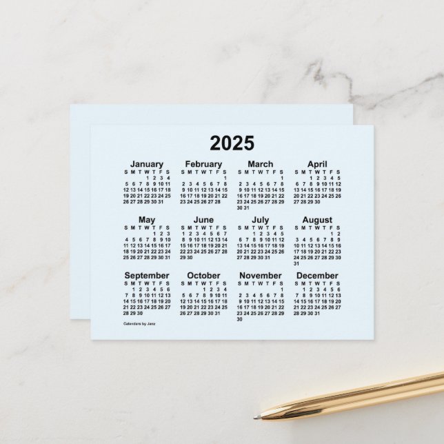 Postale Calendrier mini Alice Blue 2025 par Janz Carte pos (Devant/Arrière en situation)