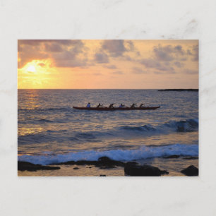 Postale Canoë Outrigger au coucher du soleil, Hawaï, carte