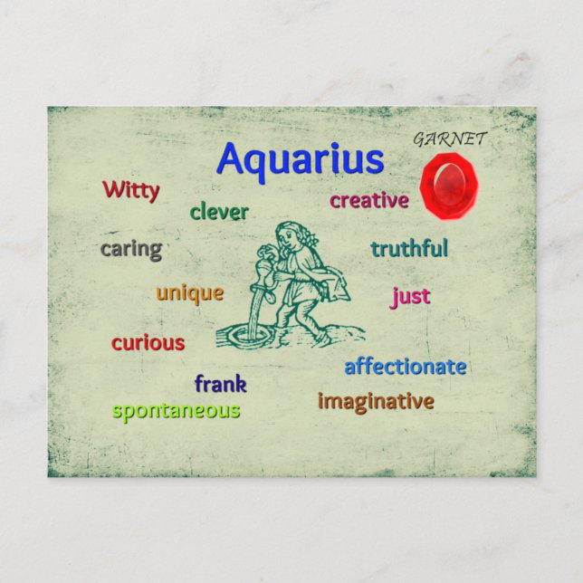 Postale Caractéristiques de l'Aquarius carte zodiaque (Devant)