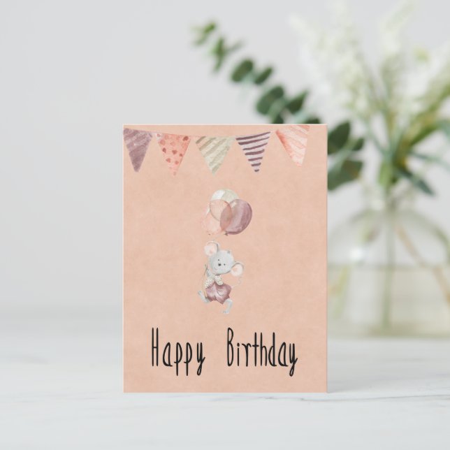 Postale Carte (10,8 x 14,2 cm) - Little Mouse With Balloon (Debout devant)