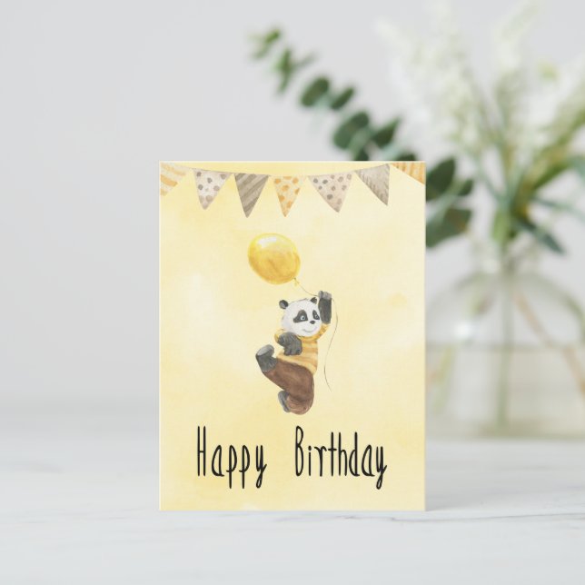 Postale Carte (10,8 x 14,2 cm) - Petit Panda Avec Ballon (Debout devant)