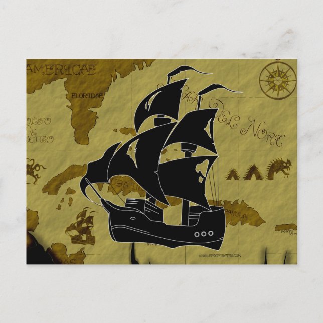 Postale Carte #1, bateau déchiré en lambeaux de pirate (Devant)