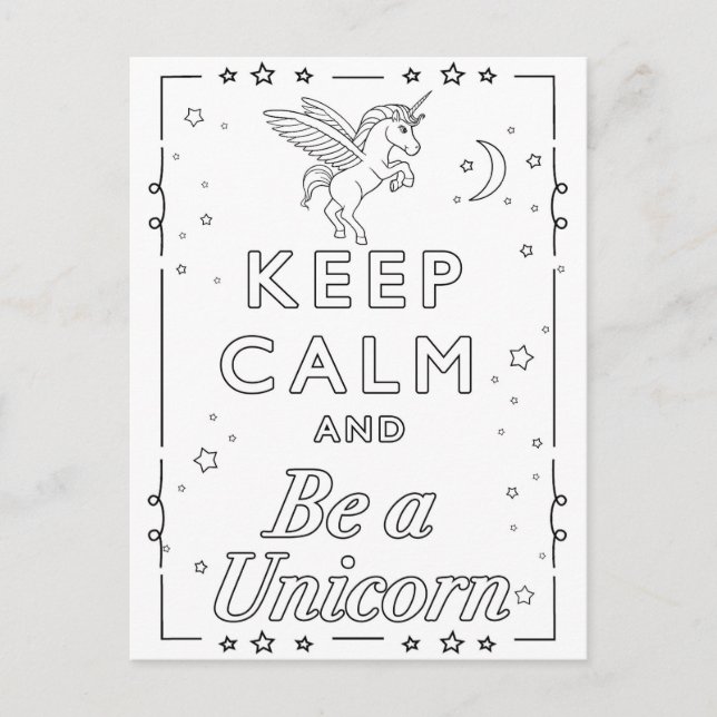 Postale Carte à colorier mandala licorne (Devant)