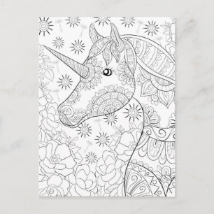Postale Carte à colorier mandala licorne 2
