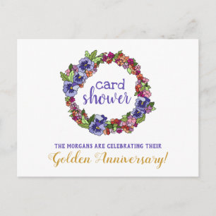 Postale Carte à couronne fleurie Douche Anniversaire d'or