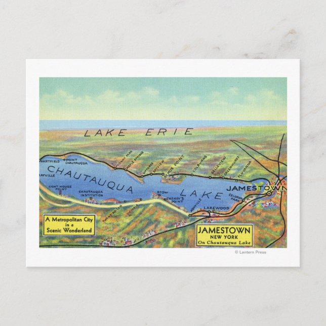 Postale Carte aérienne du lac et des villes environnantes (Devant)