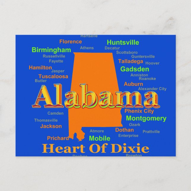 Postale Carte Alabama Silhouette Pop Art (Devant)