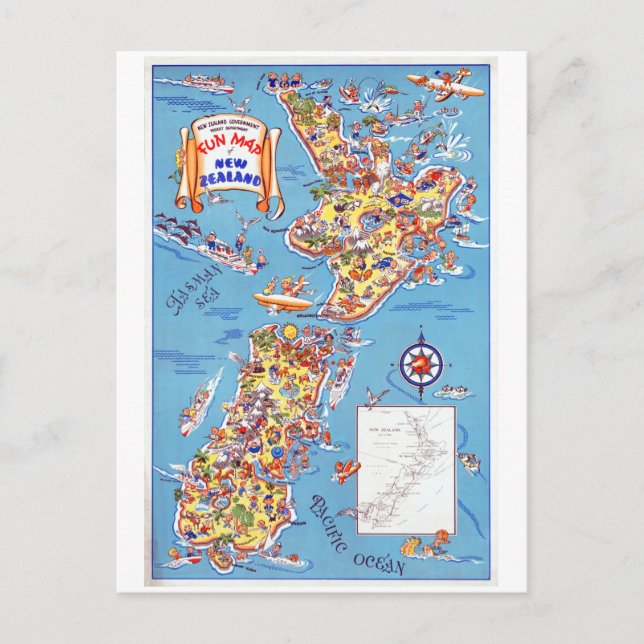 Postale Carte amusante vintage de Nouvelle-Zélande (Devant)
