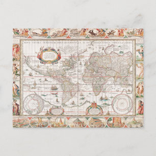 Postale Carte ancienne colorée du monde