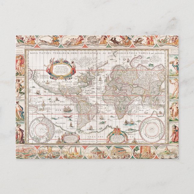Postale Carte ancienne colorée du monde (Devant)