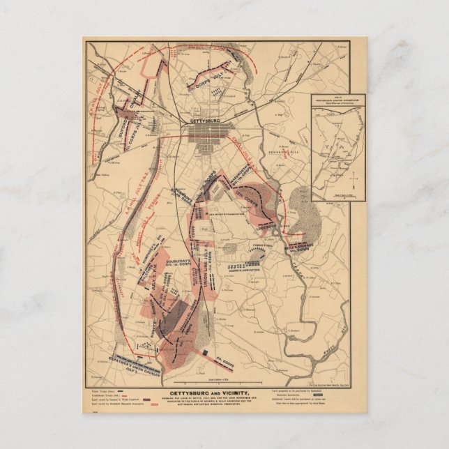 Postale Carte ancienne de Gettysburg et environs, juillet  (Devant)