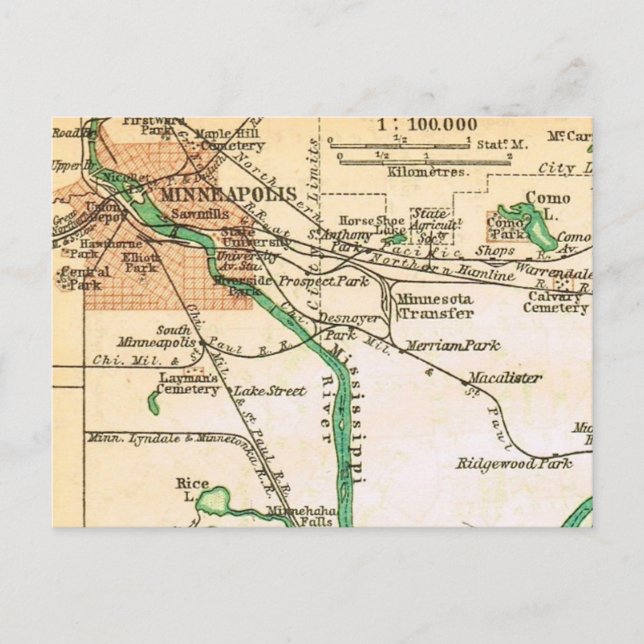 Postale Carte ancienne de la ville de Minneapolis (Devant)