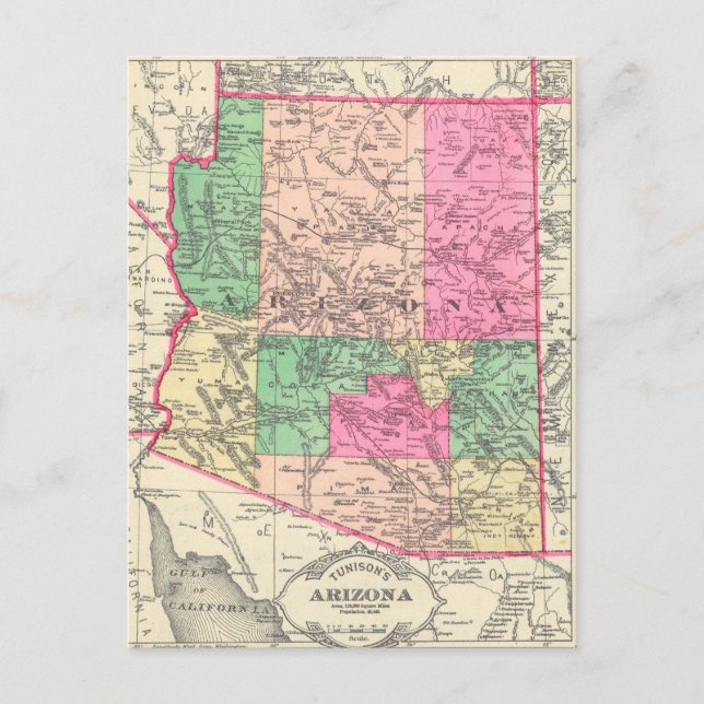Postale Carte ancienne de l'Arizona (1881) (Devant)