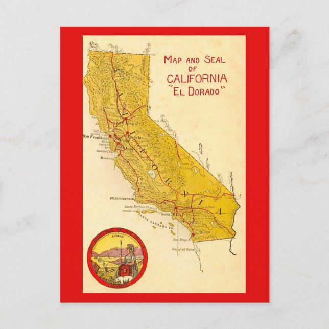 Postale Carte ancienne de l'État de Californie  (Devant)