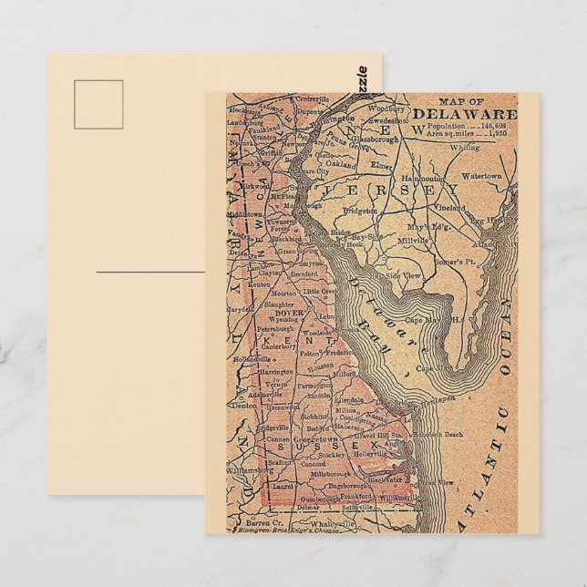 Postale Carte ancienne de l'État du Delaware  (Devant / Derrière)