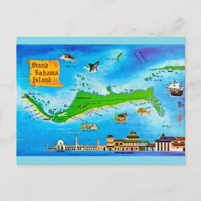 Postale Carte ancienne de l'île de Grand Bahama (Devant)