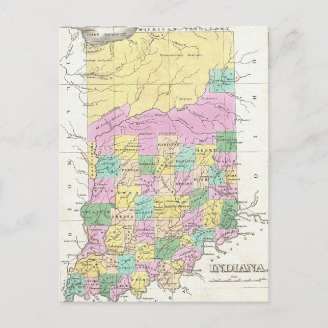 Postale Carte ancienne de l'Indiana (1827) (Devant)