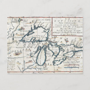 Postale Carte ancienne des Grands Lacs, 17e siècle