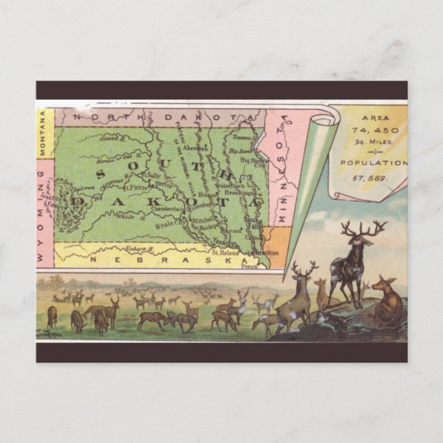 Postale Carte ancienne du Dakota du Sud (Devant)