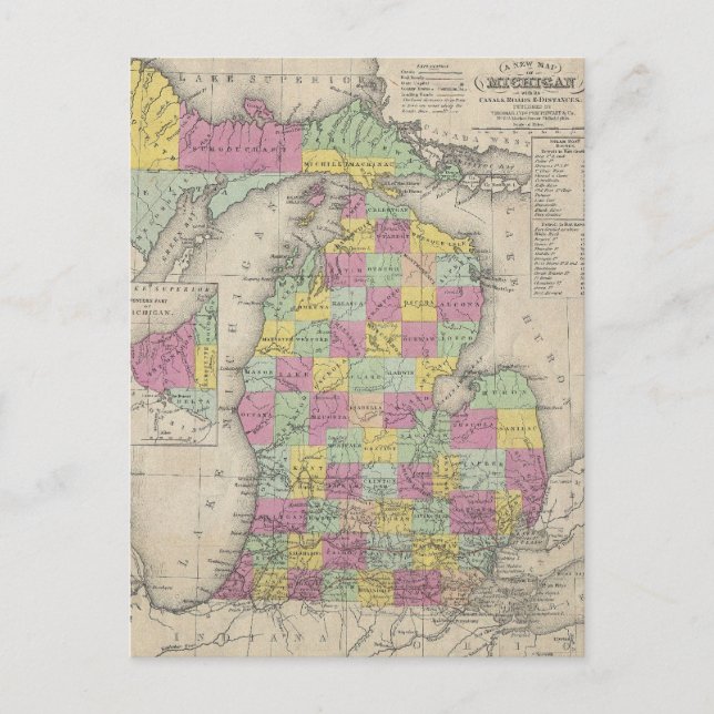 Postale Carte ancienne du Michigan (1853) (Devant)