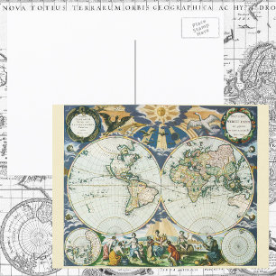 Postale Carte ancienne du monde antique vintage, 1666 par