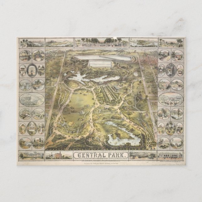 Postale Carte ancienne du parc Central de New York, 1863 (Devant)