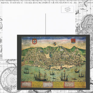 Postale Carte ancienne, plan de la ville de Lisbonne, Port