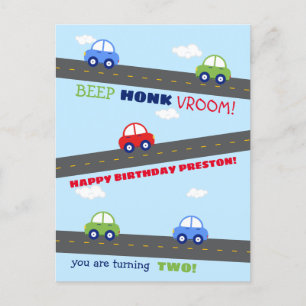 Postale Carte Anniversaire de enfant de voiture rouge et b