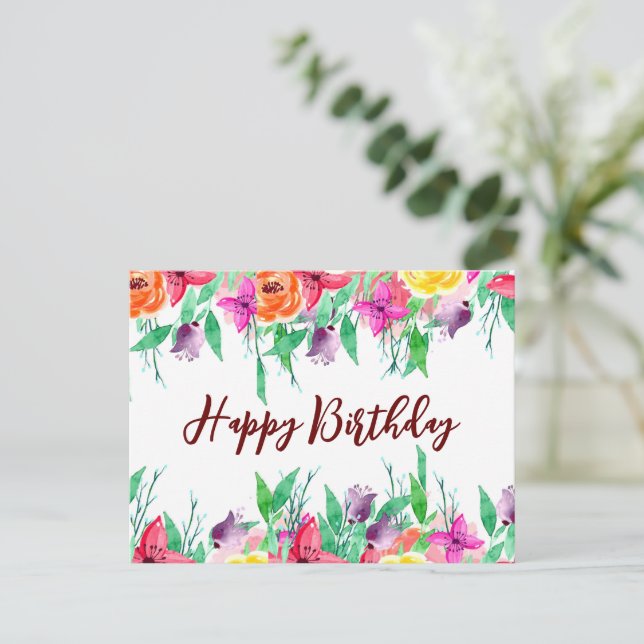 Postale Carte Anniversaire Jolie Design Floral Bourgogne (Debout devant)