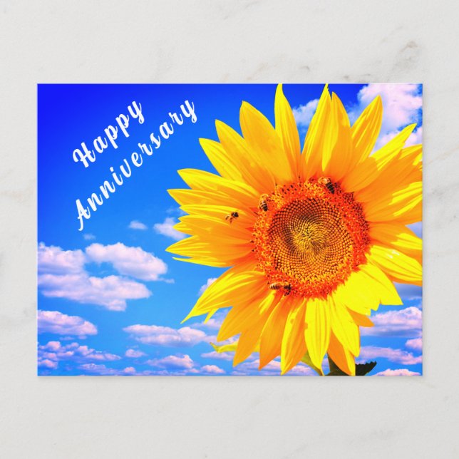 Postale Carte Anniversaire tournesol et abeilles sur le ci (Devant)