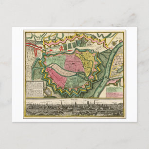 Postale Carte antique 1730 de Gdansk, Pologne,