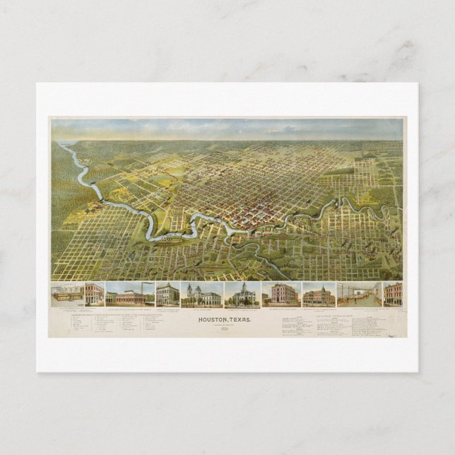 Postale Carte Antique 1891 de Houston, Texas, Carte postal (Devant)