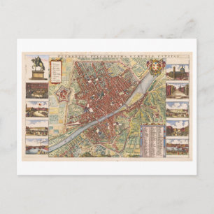 Postale Carte antique de 1660 de Florence, Italie,