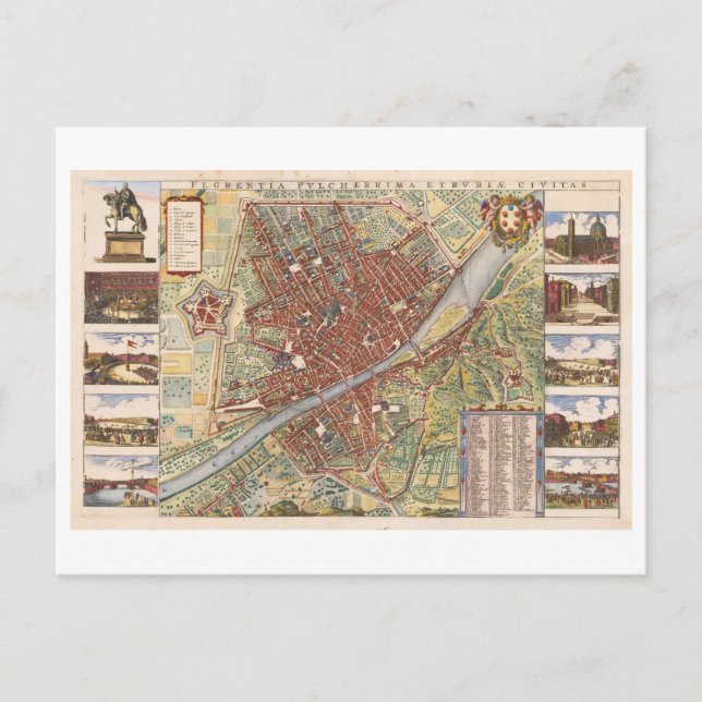 Postale Carte antique de 1660 de Florence, Italie, (Devant)