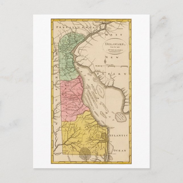 Postale Carte antique de 1815 du Delaware sur carte postal (Devant)