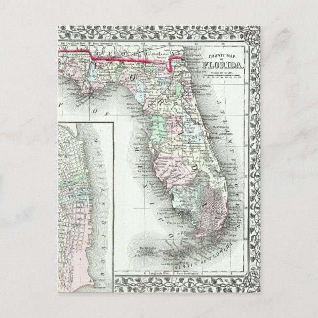 Postale Carte antique de Floride & Mobile, Alabama (Devant)