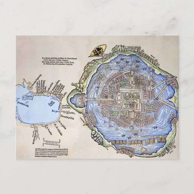 Postale Carte antique de la capitale aztèque Tenochtitlan (Devant)