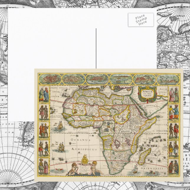 Postale Carte antique de l'Afrique par Hondius et Jansson (Créateur téléchargé)