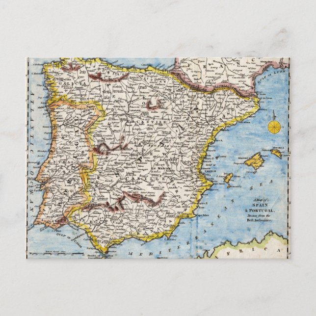 Postale Carte antique de l'Espagne et du Portugal vers les (Devant)