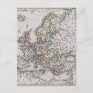 Postale Carte antique de l'Europe vers 1862