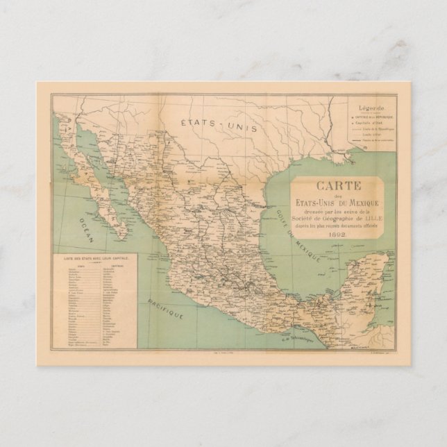 Postale Carte antique du Mexique Etats Unis du Mexique (Devant)