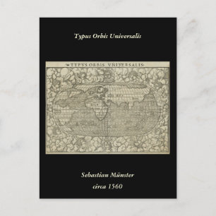 Postale Carte antique du monde par SebastiAn Münster circa