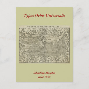 Postale Carte antique du monde par Sebastian Münster vers 