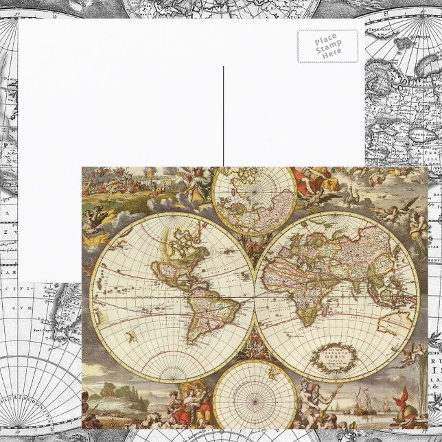 Postale Carte antique du monde, vers 1680. Par Frederick d (Créateur téléchargé)