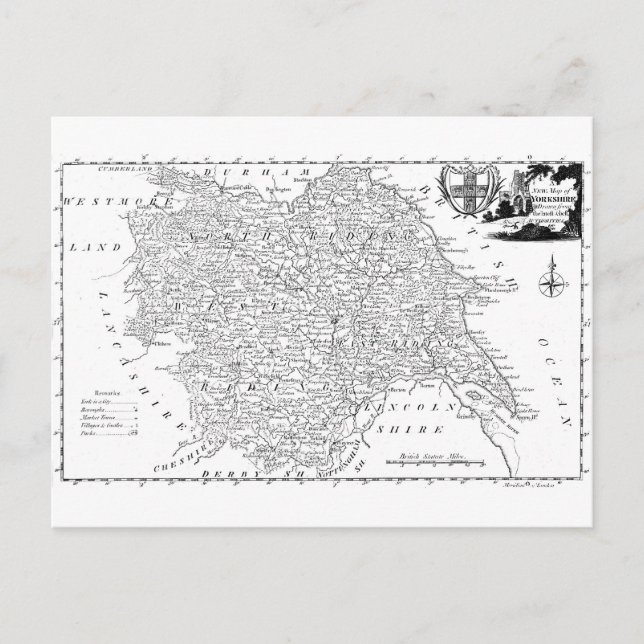 Postale Carte antique du Yorkshire 1786 (Devant)