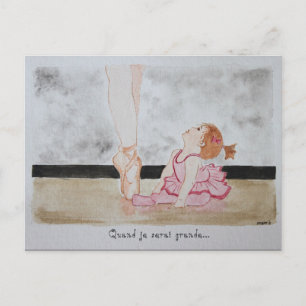 Postale carte aquarelle danseuse bébé rêve petite fille